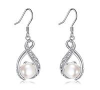 Perle Drop Boucles d’oreilles Argent Sterling Infini Dangle Boucles d’oreilles Torsadé Perle Bijoux pour les femmes (Perle Drop Boucles d’oreilles)