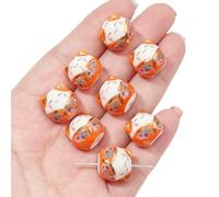 perle en céramique peinte à la main, porte-bonheur et richesse, motif chat, perles uniques en vrac, idéales pour la création de bijoux faits main (bracelet, collier, accessoire) - style 5-15 x 14 mm