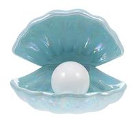 Perle en coquille lumière à clapet veilleuse lampe d'ambiance en céramique perle coquille lampe coquille lampe de nuit irisée LED lampe d'appoint table lampe de chevet for cadeau bleu ciel/25(Sky Blue
