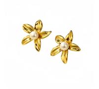 Perle Fleur Boucles D'oreilles Boucles D'oreilles En Acier Inoxydable 18K Plaqué Or Floral Blossom Goujons Boucles D'oreilles Bijoux De Mode Anniversaire pour Femmes Maman Femme, Piccolo, Acier