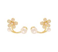 Perle Fleur Boucles D'oreilles pour Femme-Naturel D'eau Douce Perle Floral Boucles D'oreilles, Hypoallergénique Élégant Bijoux Cadeau pour Anniversaire/Saint Valentin/Fête