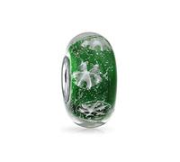 Perle Intercalaire En Verre De Murano Verte, Blanche Et Flocon De Neige Avec Cœur En Argent Sterling .925 Convient Aux Bracelets À Breloques Européens Pour Femmes Et Adolescentes