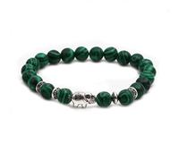 perlé Malachite avec tête de Chouette de Bouddha - Bijoux Spirituel Fait à la Main pour Hommes Femmes (tête d'éléphant/Lion)