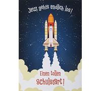 Perleberg - Belle carte de rentrée scolaire avec motif missiles Cartes qualité pour la des classes enveloppe vœux garçons et filles 11,6 x 16,6 cm