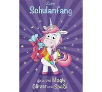 Perleberg - Belle carte pour la première rentrée scolaire avec motif licorne - Cartes de vœux de qualité supérieure avec enveloppe - Carte de vœux pour garçons et filles - 11,6 x 16,6 cm