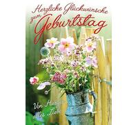 Perleberg Carte d'anniversaire de qualité supérieure de la collection Basic Classic avec bouquet de fleurs - Carte d'anniversaire sincère avec enveloppe - Cartes d'anniversaire de qualité supérieure 11,6 x 16,6 cm