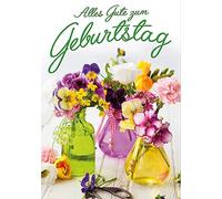 Perleberg Carte d'anniversaire de qualité supérieure de la collection Basic Classic avec motif vase de fleurs - Carte d'anniversaire florale avec enveloppe - Cartes d'anniversaire de qualité supérieure - 11,6 x 16,6 cm