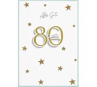 Perleberg Carte d'anniversaire de qualité supérieure de la collection Lifestyle avec motif chiffres et étoiles - Carte élégante pour 80e anniversaire avec enveloppe - Cartes d'anniversaire de qualité supérieure 11,6 x 16,6 cm
