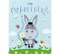 Perleberg Carte d'anniversaire de qualité supérieure de la collection Midi Card - Carte d'anniversaire avec motif âne - Jolies cartes d'anniversaire de qualité supérieure avec enveloppe et pince 6,5 x