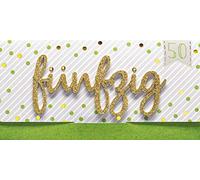 Perleberg Carte d'anniversaire de qualité supérieure pour 50e anniversaire - Élégante carte d'anniversaire avec enveloppe - 11 x 22 cm