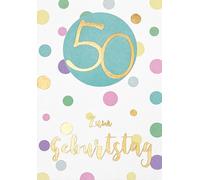 Perleberg Carte d'anniversaire de qualité supérieure pour le 50e anniversaire, avec enveloppe, belles cartes d'anniversaire, 11,6 x 16,6 cm, pour une surprise réussie