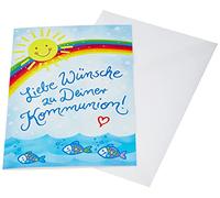 Perleberg Carte de communion avec enveloppe blanche 11,6 x 16,6 cm - Carte de vœux de communion - Motif arc-en-ciel - Carte de communion - Idéal pour les cadeaux en argent