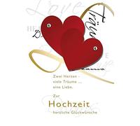 Perleberg Carte de mariage avec motif cœur et autocollant en cristal - Collection Lifestyle - Carte de mariage de qualité supérieure - Cadeau de mariage avec enveloppe - 11,6 x 16,6 cm