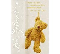 Perleberg Carte de naissance avec motif en peluche - Collection Basic Classic - Carte de naissance de qualité supérieure pour filles et garçons - Cadeau de naissance avec enveloppe - 11,6 x 16,6 cm