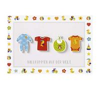 Perleberg Carte de naissance de 11,6 x 16,6 cm - Cadeau de naissance de qualité supérieure pour fille et garçon - Carte d'anniversaire « Bienvenue au monde » - Carte de naissance avec enveloppe -