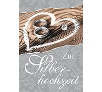 Perleberg - Cartes uniques pour noces d'argent avec motif cœur - élégante carte de noces d'argent avec pince et autocollant en cristal - élégante mini carte pour noces d'argent avec félicitations 5,2