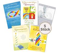 Perleberg Lot de 5 cartes de communion avec enveloppe 11,6 x 16,6 cm - Cartes de vœux de haute qualité pour communion avec motifs colorés 7122002-2