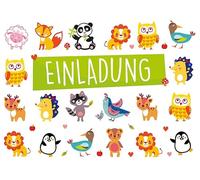 Perleberg Lot de 5 cartes d'invitation d'anniversaire avec enveloppe blanche - De qualité supérieure - Avec joli motif animal - Pour filles et garçons - 10,5 x 14,5 cm