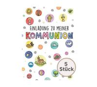 Perleberg Lot de 5 cartes d'invitation pour communion - Qualité supérieure - Avec enveloppe - Pour fille et garçon - Avec symboles - 10,5 x 14,5 cm