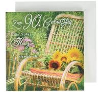 Perleberg Romantica 7750055-2 Carte d'anniversaire 90 ans Motif chaise à bascule 15 x 15 cm