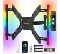 Perlegear Support Mural TV Éclairage LED, pour TVs 25 à 65 Pouces à 45 kg, Inclinable, Pivotant et Extensible, Support TV Rétroéclairé Synchronisation Musicale, Max. VESA à 400 x 400 mm, PGTVM79B