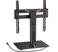 Perlegear Support TV universel pivotant avec prise de courant, support TV de table pour téléviseurs de 32 à 60 pouces jusqu'à 40 kg, support TV en verre trempé avec réglage de la hauteur, inclinaison, VESA max 400 x 400 mm, PGTVS27