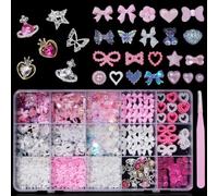 Perles 3D assorties en forme de nœud rose et blanc pour ongles avec nœud en forme de cœur, papillon, ours, étoile, planète, pour manucure, bricolage, artisanat, bijoux