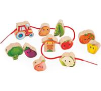 Perles à Enfiler-Thème Potager-Jouet d'Éveil-11 Perles en Bois Enfant + 2 Cordons-Développe la Dextérité-Jouet en Bois FSC-Dès 24 Mois,J03313