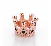 Perles à gros trous Charm 5 pièces, couronne 10,8 x 7,2 mm, or rose avec pierres noires