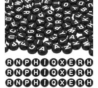 Perles à Lettres Acryliques Noires pour Bracelets et Bijoux DIY | Trou pour Enfilage, Usage Créatif pour Loisirs, Projets de Bijouterie, Finition Résistante, Format Portable