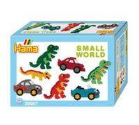 Hama – Perles à repasser Midi – Collection Le Monde Miniature : Dinosaures et voitures – 2000 perles