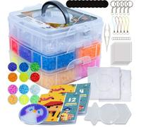 Perles à Repasser Set 10 000 Pièces 5mm Fusible Perles Bricolage Enfant, 12 Couleurs - Neon et Phosphorescentes, 5 Plaques