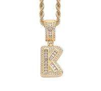 Perles Bijoux Bijoux Gold Initial Necklace For Women Men Copper Plated Real Gold Inlaid 5A+ Cubic Zirconia Iced Out Letter Pendant With 24 Inch Rope Chain Alphabet Name Colliers Nettoyeur Étui (U, A)