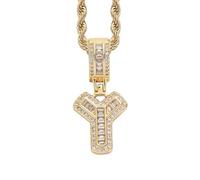 Perles Bijoux Bijoux Gold Initial Necklace For Women Men Copper Plated Real Gold Inlaid 5A+ Cubic Zirconia Iced Out Letter Pendant With 24 Inch Rope Chain Alphabet Name Colliers Nettoyeur Étui (AW, A)