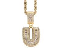 Perles Bijoux Bijoux Gold Initial Necklace For Women Men Copper Plated Real Gold Inlaid 5A+ Cubic Zirconia Iced Out Letter Pendant With 24 Inch Rope Chain Alphabet Name Colliers Nettoyeur Étui (AO, A)