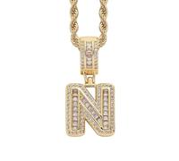 Perles Bijoux Bijoux Gold Initial Necklace For Women Men Copper Plated Real Gold Inlaid 5A+ Cubic Zirconia Iced Out Letter Pendant With 24 Inch Rope Chain Alphabet Name Colliers Nettoyeur Étui (AA, A)