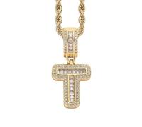 Perles Bijoux Bijoux Gold Initial Necklace For Women Men Copper Plated Real Gold Inlaid 5A+ Cubic Zirconia Iced Out Letter Pendant With 24 Inch Rope Chain Alphabet Name Colliers Nettoyeur Étui (AM, A)