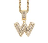 Perles Bijoux Bijoux Gold Initial Necklace For Women Men Copper Plated Real Gold Inlaid 5A+ Cubic Zirconia Iced Out Letter Pendant With 24 Inch Rope Chain Alphabet Name Colliers Nettoyeur Étui (AS, A)