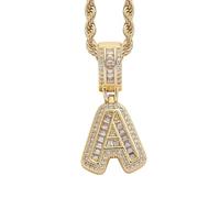 Perles Bijoux Bijoux Gold Initial Necklace For Women Men Copper Plated Real Gold Inlaid 5A+ Cubic Zirconia Iced Out Letter Pendant With 24 Inch Rope Chain Alphabet Name Colliers Nettoyeur Étui (A, A)
