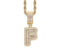 Perles Bijoux Bijoux Gold Initial Necklace For Women Men Copper Plated Real Gold Inlaid 5A+ Cubic Zirconia Iced Out Letter Pendant With 24 Inch Rope Chain Alphabet Name Colliers Nettoyeur Étui (K, A)