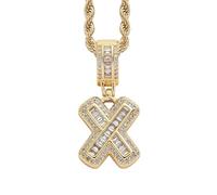 Perles Bijoux Bijoux Gold Initial Necklace For Women Men Copper Plated Real Gold Inlaid 5A+ Cubic Zirconia Iced Out Letter Pendant With 24 Inch Rope Chain Alphabet Name Colliers Nettoyeur Étui (AU, A)