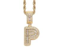 Perles Bijoux Bijoux Gold Initial Necklace For Women Men Copper Plated Real Gold Inlaid 5A+ Cubic Zirconia Iced Out Letter Pendant With 24 Inch Rope Chain Alphabet Name Colliers Nettoyeur Étui (AE, A)
