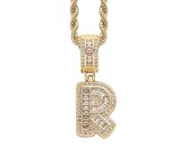 Perles Bijoux Bijoux Gold Initial Necklace For Women Men Copper Plated Real Gold Inlaid 5A+ Cubic Zirconia Iced Out Letter Pendant With 24 Inch Rope Chain Alphabet Name Colliers Nettoyeur Étui (AI, A)