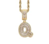 Perles Bijoux Bijoux Gold Initial Necklace For Women Men Copper Plated Real Gold Inlaid 5A+ Cubic Zirconia Iced Out Letter Pendant With 24 Inch Rope Chain Alphabet Name Colliers Nettoyeur Étui (JN, A)