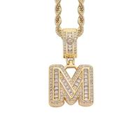 Perles Bijoux Bijoux Gold Initial Necklace For Women Men Copper Plated Real Gold Inlaid 5A+ Cubic Zirconia Iced Out Letter Pendant With 24 Inch Rope Chain Alphabet Name Colliers Nettoyeur Étui (Y, A)