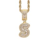 Perles Bijoux Bijoux Gold Initial Necklace For Women Men Copper Plated Real Gold Inlaid 5A+ Cubic Zirconia Iced Out Letter Pendant With 24 Inch Rope Chain Alphabet Name Colliers Nettoyeur Étui (AK, A)