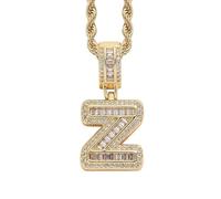 Perles Bijoux Bijoux Gold Initial Necklace For Women Men Copper Plated Real Gold Inlaid 5A+ Cubic Zirconia Iced Out Letter Pendant With 24 Inch Rope Chain Alphabet Name Colliers Nettoyeur Étui (AY, A)