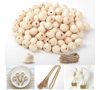 Perles Bois, 100pcs 20mm Perles en Bois Naturel, Grosses Boules en Bois avec Trou, pour La Fabrication de Bijoux, Bracelets, Décorations Crétives(Avec une Corde de Jute de 3 m pour le Cordage)