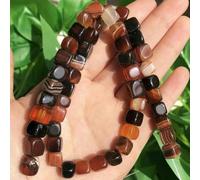 Perles carrées en aigue-marine, morganite, tourmaline, péridot, apatite, 8 mm, pour bracelet, bijoux, agate craquelée café, 8 mm (environ 48 pièces)