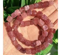 Perles carrées en pierre d'aigue-marine, morganite, tourmaline, péridot, apatite, 8 mm, pour bracelet, bijoux, quartz fraise, 8 mm (environ 48 pièces)
